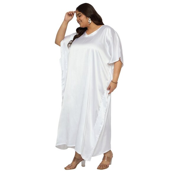 Gypsie Blu Plus Size Satin Maxi Dress Stylish Kaftan Dresses Kimono Sleeve Gown - Picture 4 of 6